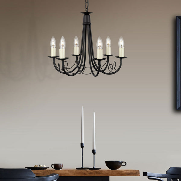 Minster Six Light Chandelier or Semi Flush in Black
