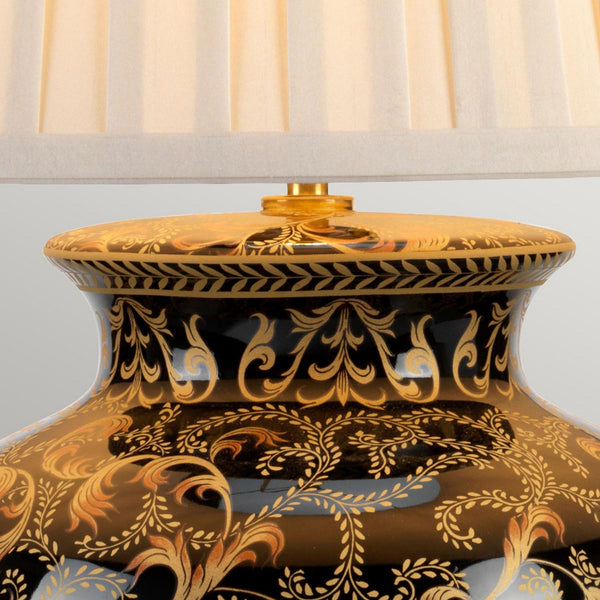 Morris Large Table Lamp with Traditional Gold Floral Pattern over a Black Glaze