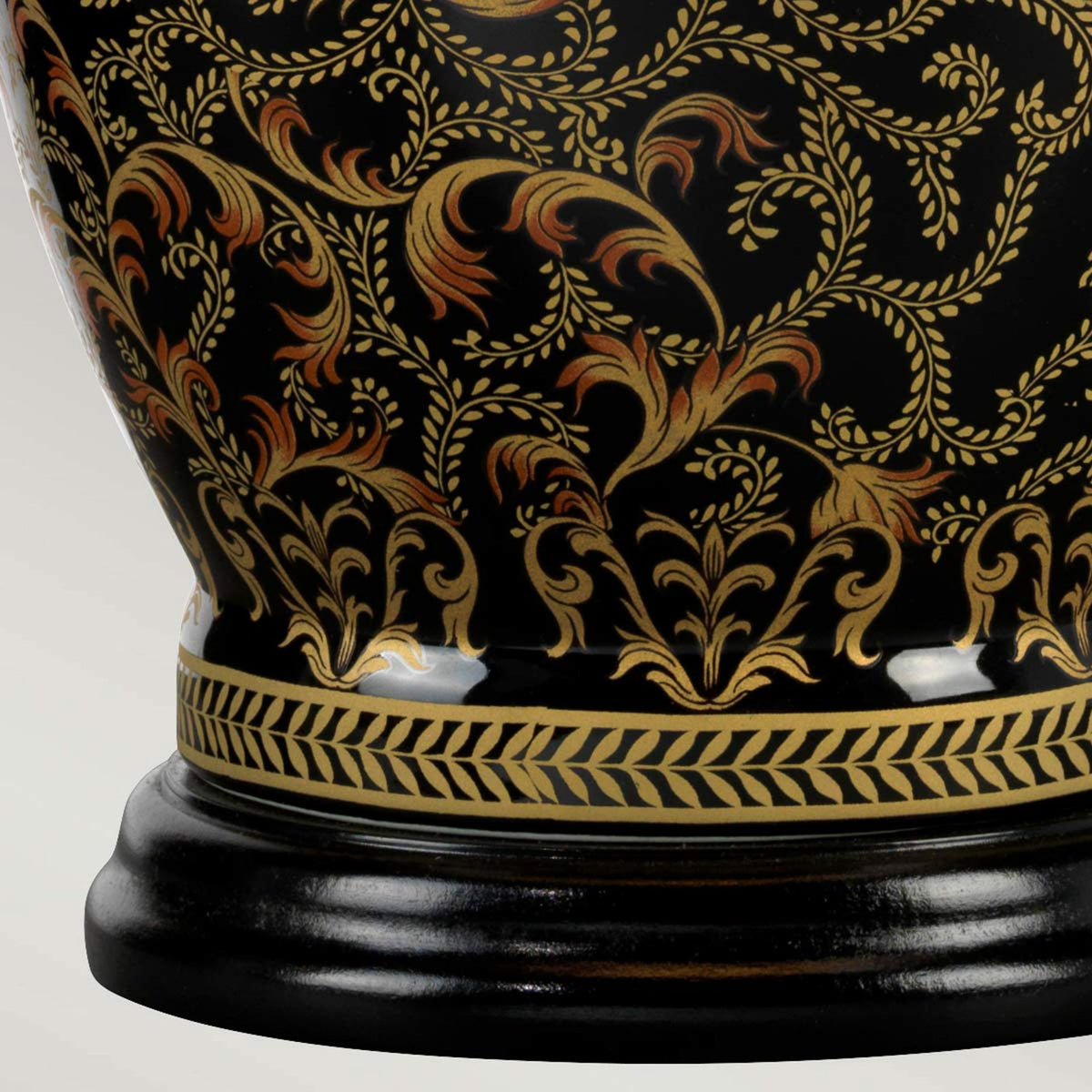 Morris Large Table Lamp with Traditional Gold Floral Pattern over a Black Glaze