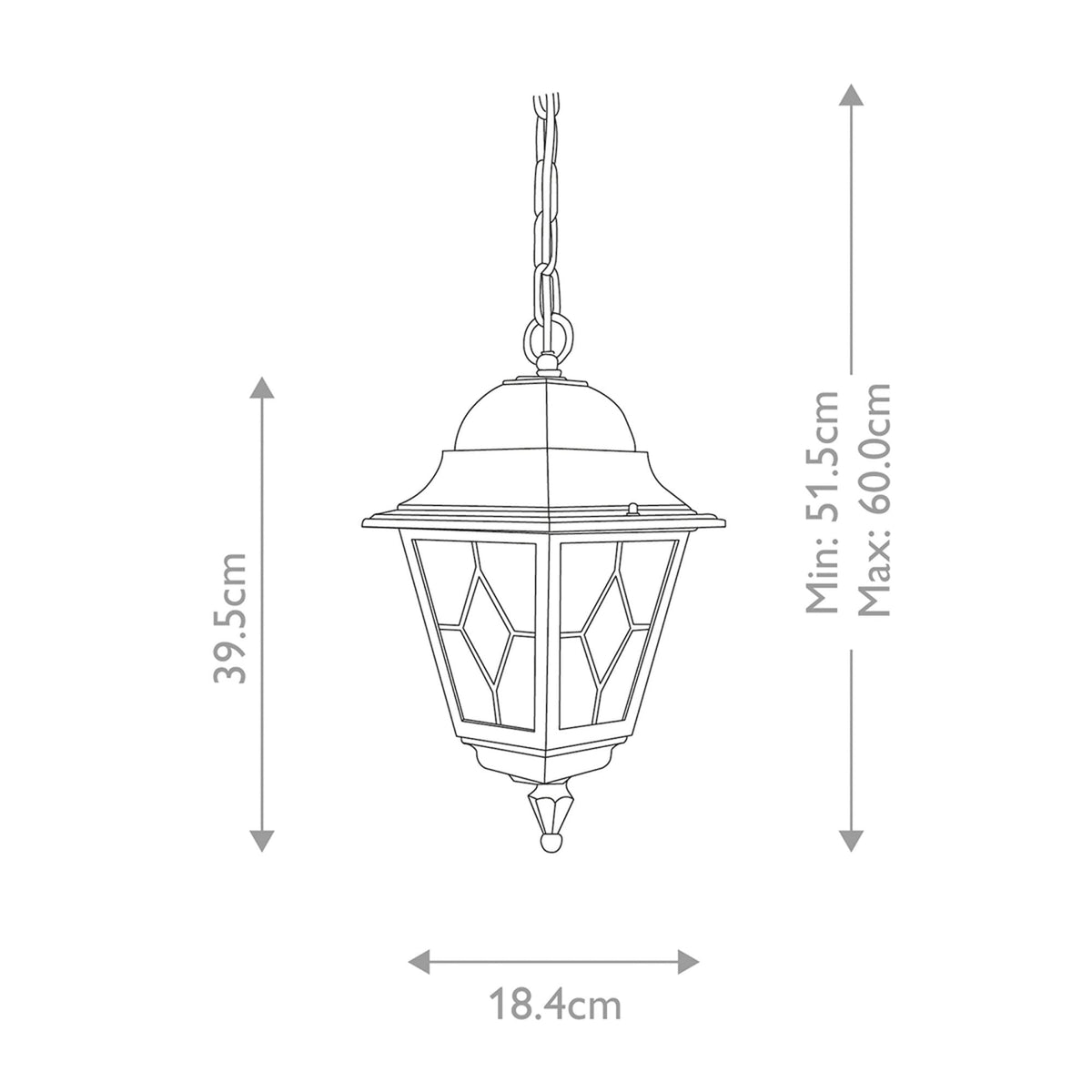 Norfolk Outdoor IP43 Chain Pendant Lantern in Black