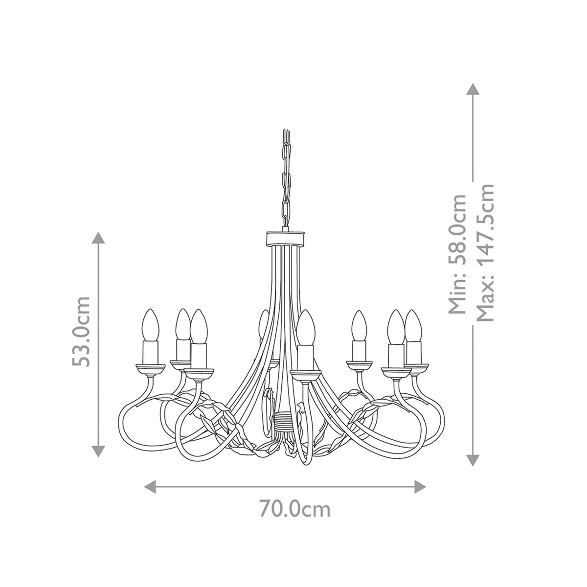 Olivia Eight Light Chandelier or Semi Flush in Black & Gold