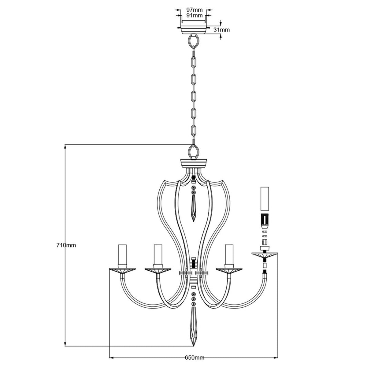 Pimlico Six Arm Dark Bronze Chandelier