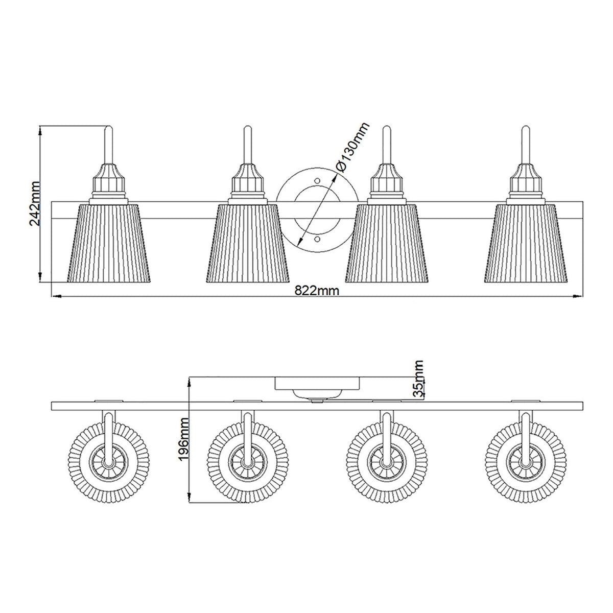 Addison IP44 Four Arm Wall Light in Polished Chrome