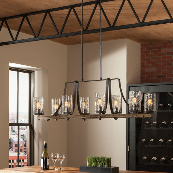Angelo Eight Lamp Linear Pendant with Distressed Weather Oak