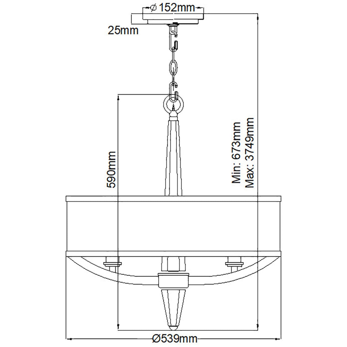 Ascher Three Light Pendant in Polished Nickel