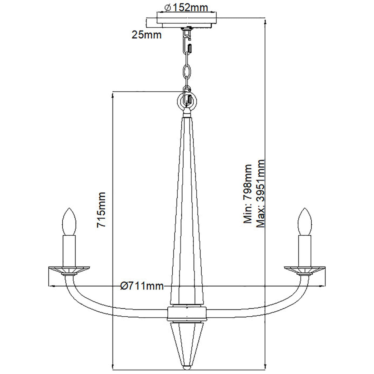 Ascher Six Light Chandelier in Polished Nickel