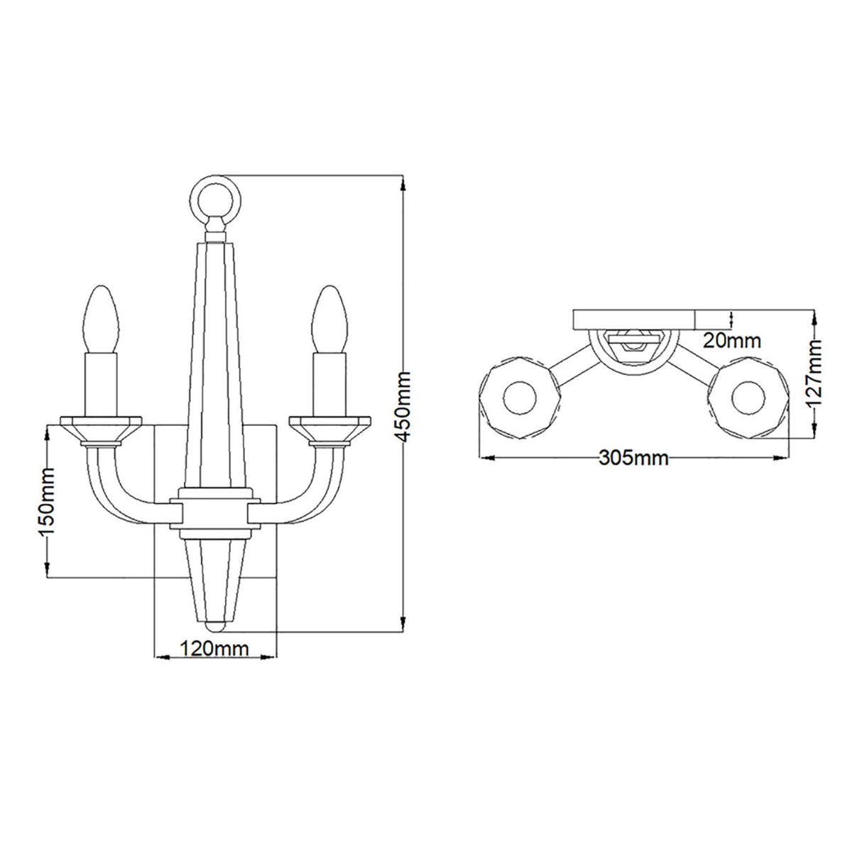 Ascher Twin Arm Wall Light in Polished Nickel