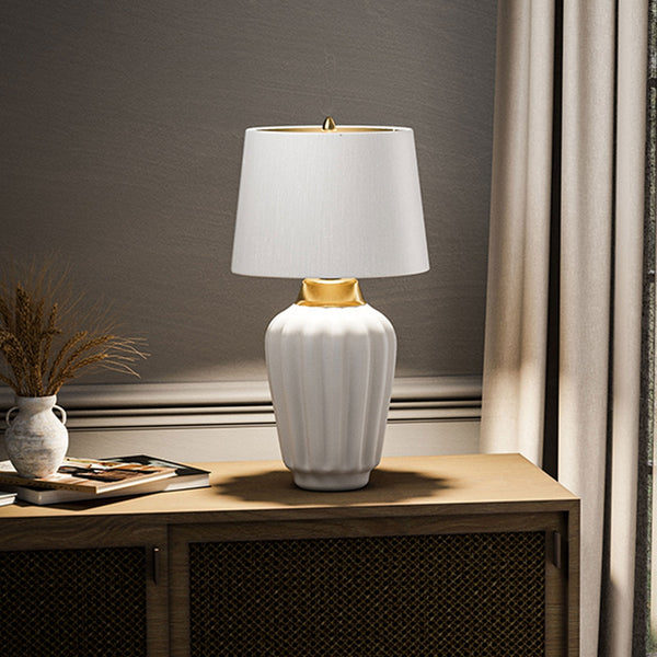 Bexley Table Lamp in Satin White with Polished Nickel Metalwork