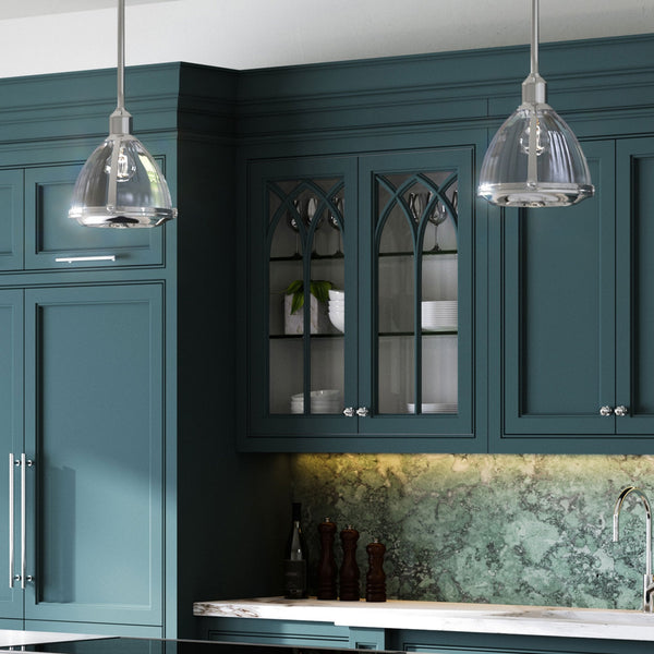 Elroy Single Pendant in Polished Nickel with Ribbed Glass Design