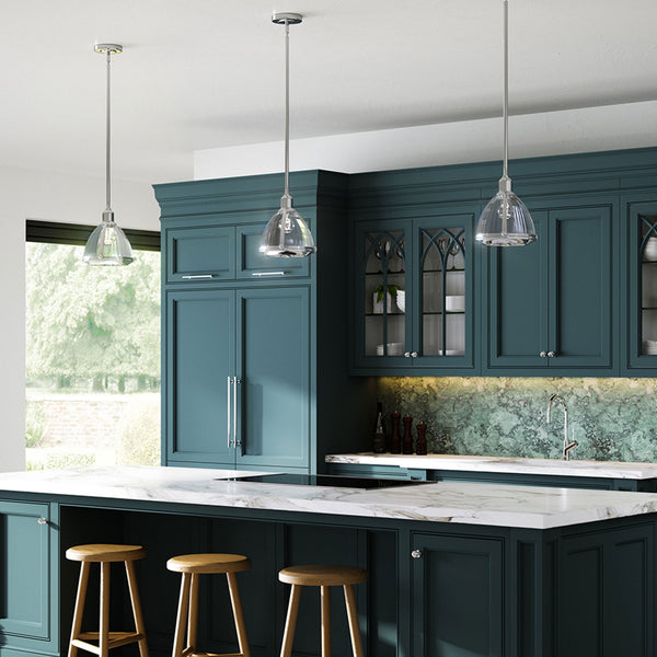 Elroy Single Pendant in Polished Nickel with Ribbed Glass Design