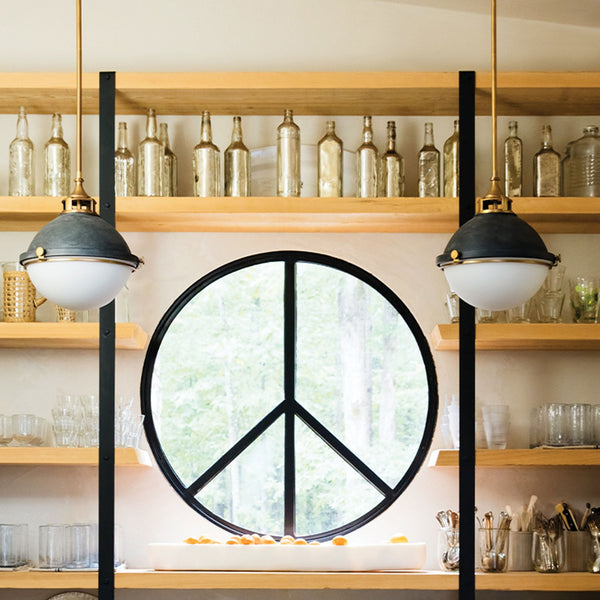 Fletcher Two Lamp Medium Pendant in Aged Zinc with Heritage Brass