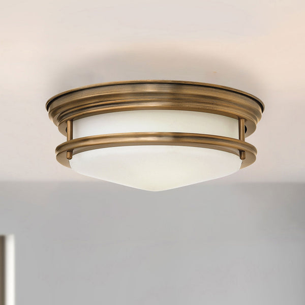 Hadrian IP44 Ceiling Light in Brushed Bronze & Opal Glass