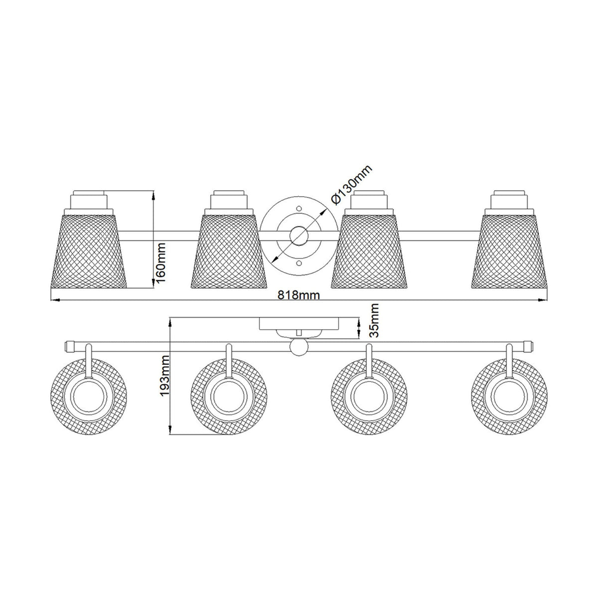 Hudson IP44 Four Arm Wall Light in Polished Chrome