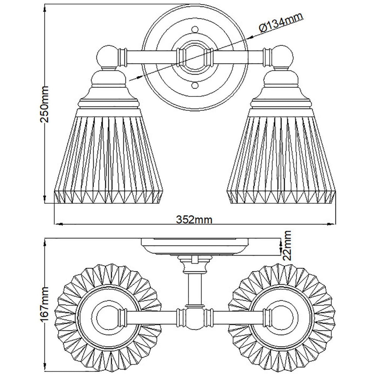 Keynes IP44 Two Lamp Wall Light in Polished Chrome