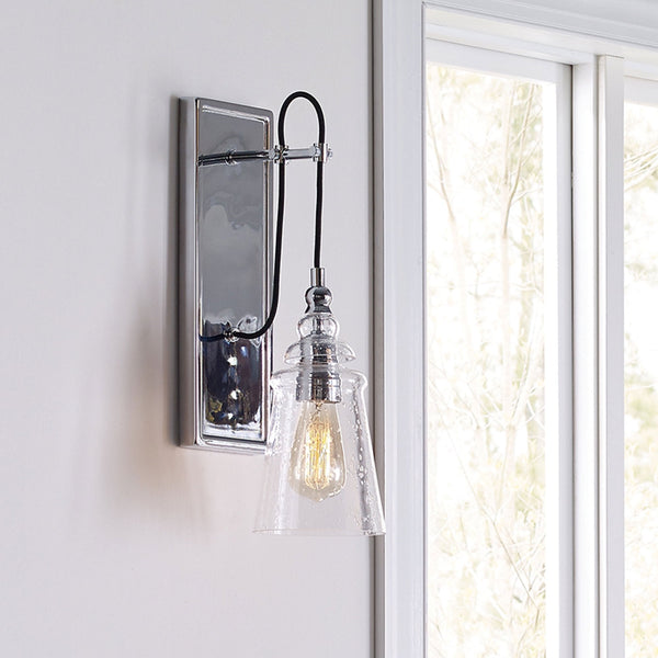 Loras Wall Light in Polished Chrome with Seeded Clear Glass