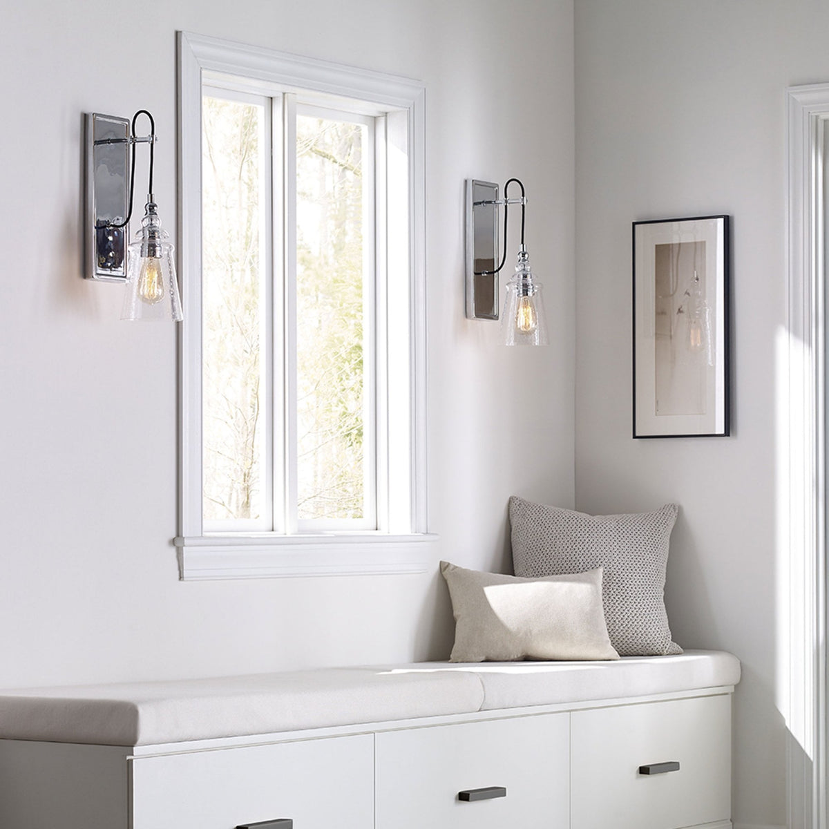 Loras Wall Light in Polished Chrome with Seeded Clear Glass