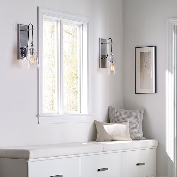 Loras Wall Light in Polished Chrome with Seeded Clear Glass