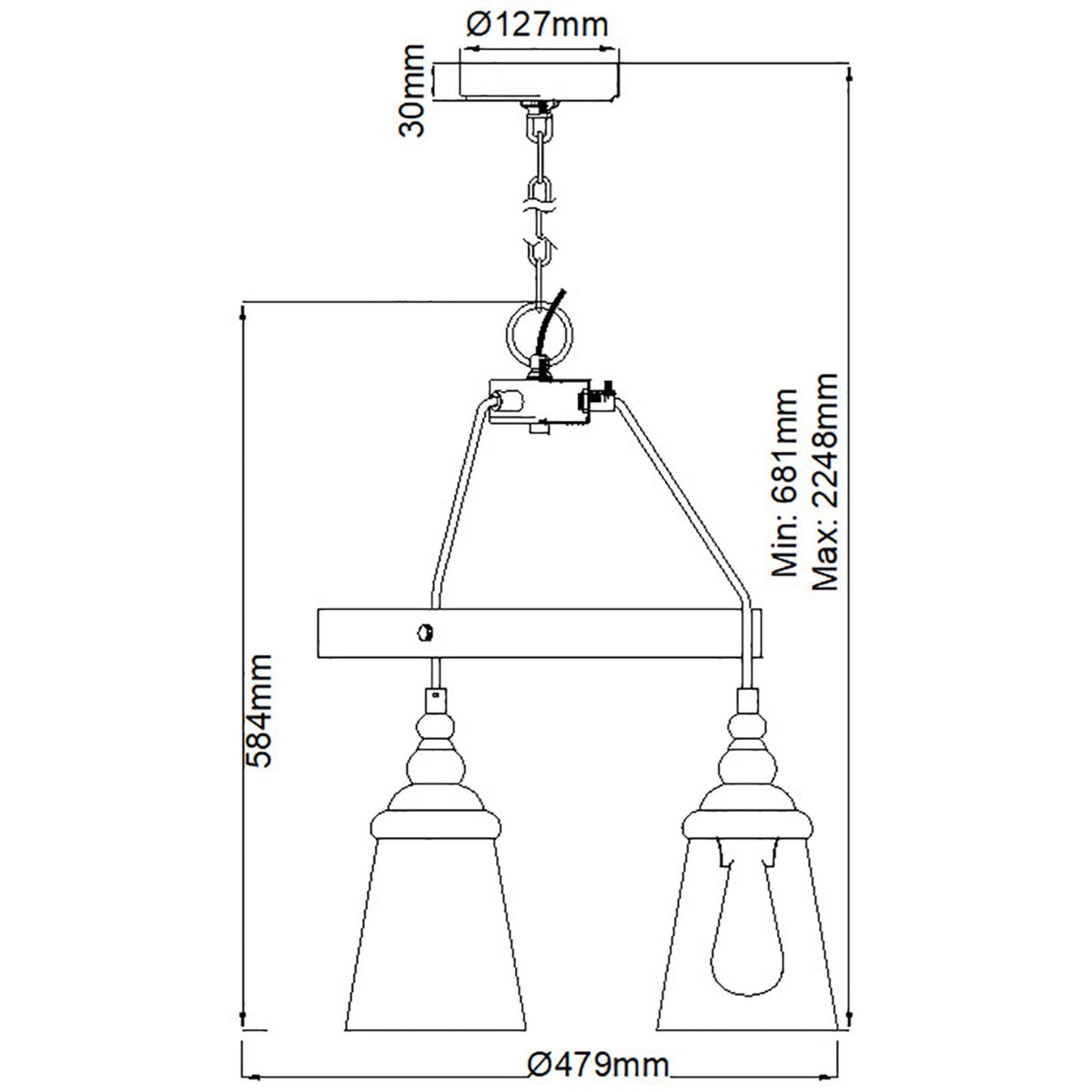 Loras Three Light Chandelier in Polished Chrome with Seeded Clear Glass