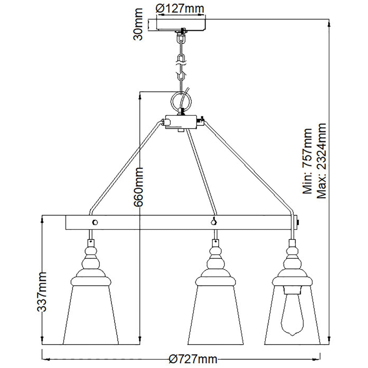 Loras Five Light Chandelier in Polished Chrome with Seeded Clear Glass