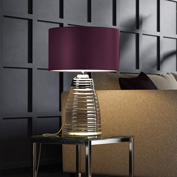 Milne Dual Lit Hand Blown Clear Glass Table Lamp with Aubergine Shade