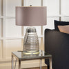 Milne Dual Lit Hand Blown Clear Glass Table Lamp with Fog Grey Shade