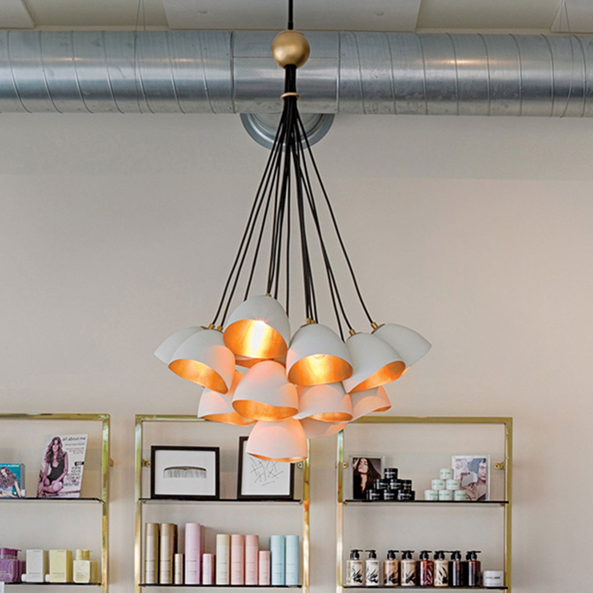 Nula Fifteen Light Pendant Cluster in Shell White & Luxe Gold