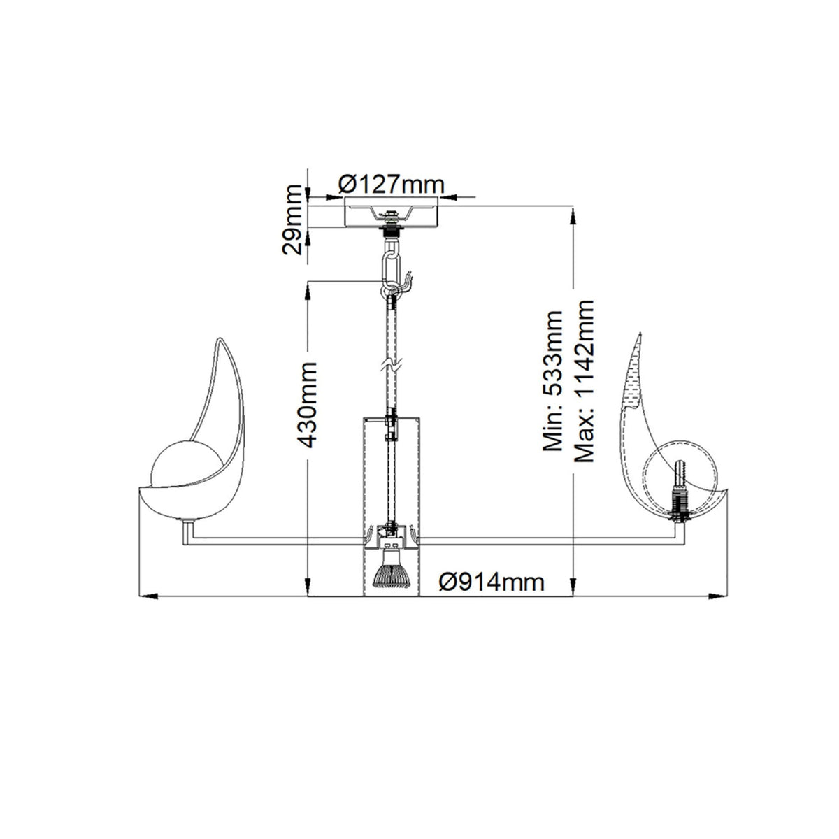 Ren Five Arm Six Light Chandelier in Black & Gold