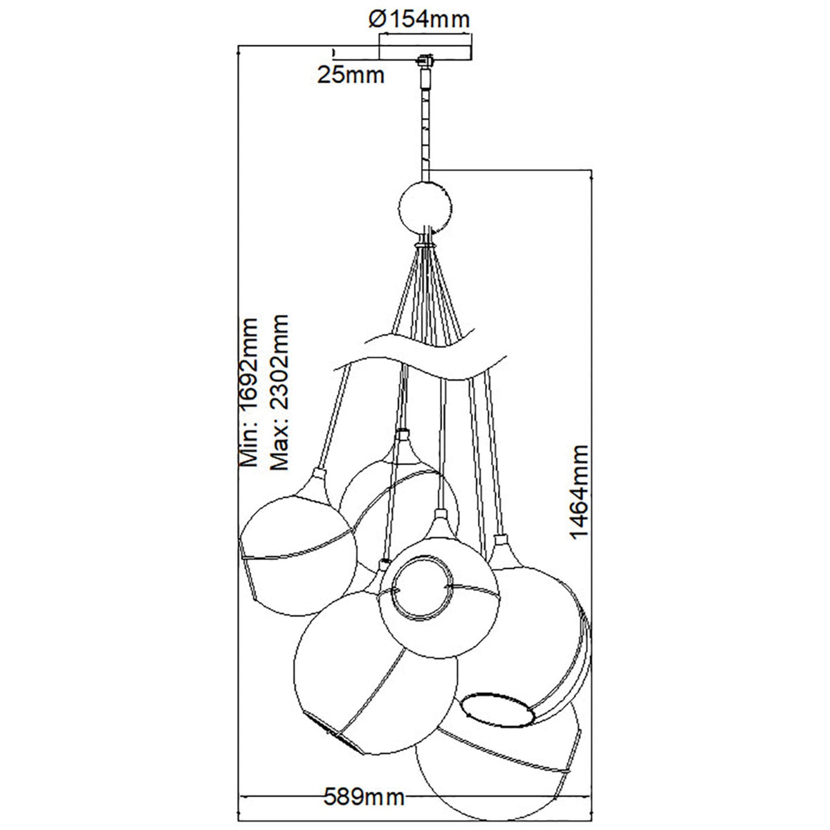 Skye Six Light Cluster Pendant in Heritage Brass