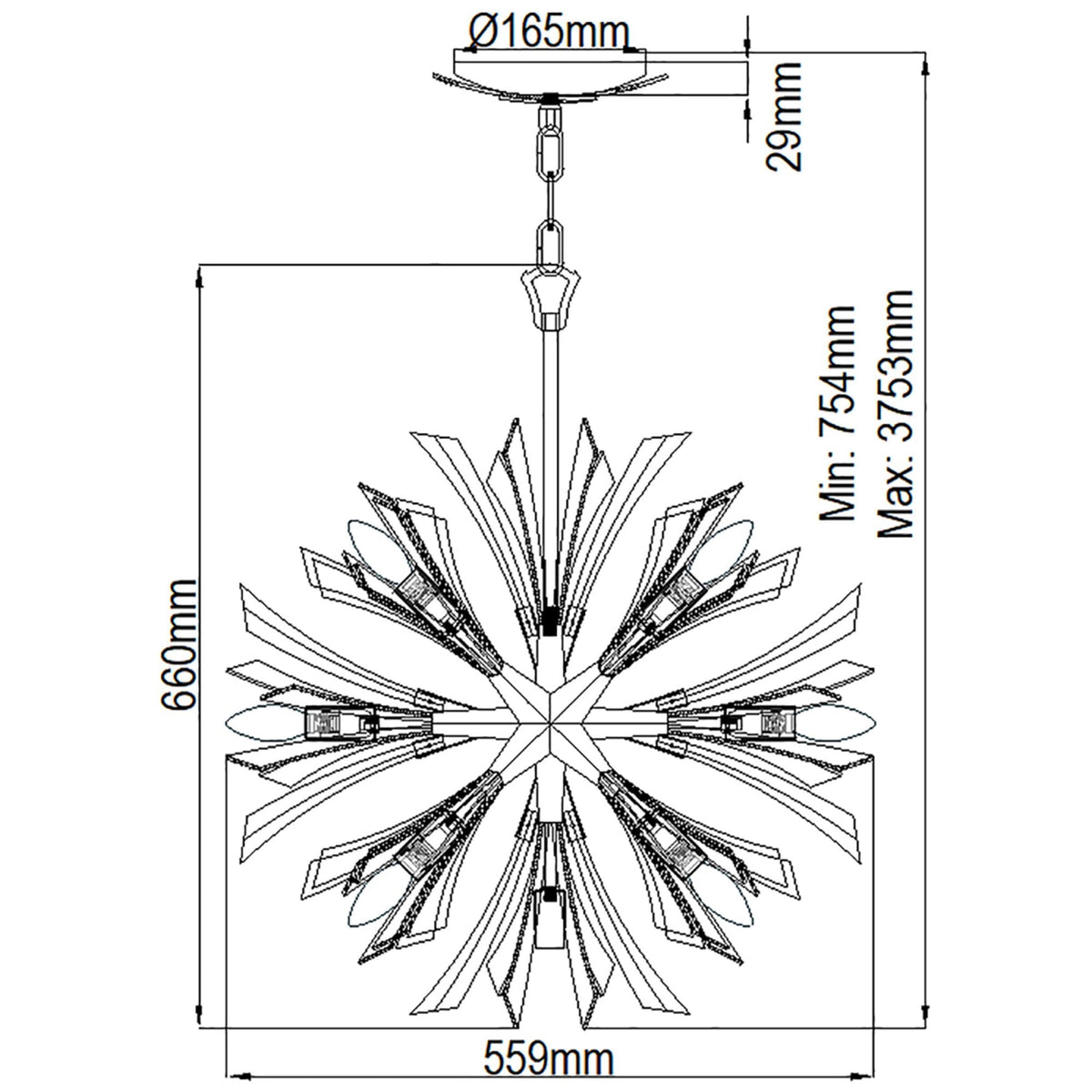 Vida Thirteen Light Small Pendant in Burnished Gold