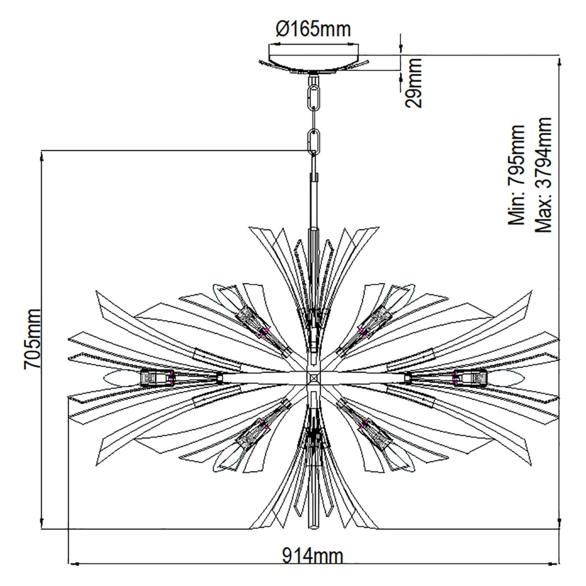 Vida Thirteen Light Wide Pendant in Burnished Gold