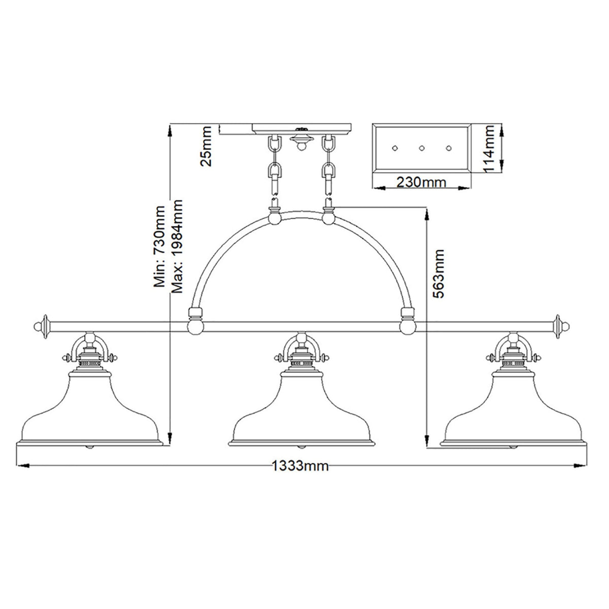 Emery Three Light Bar Pendant in Imperial Silver