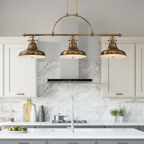Emery Three Light Bar Pendant in Weathered Brass