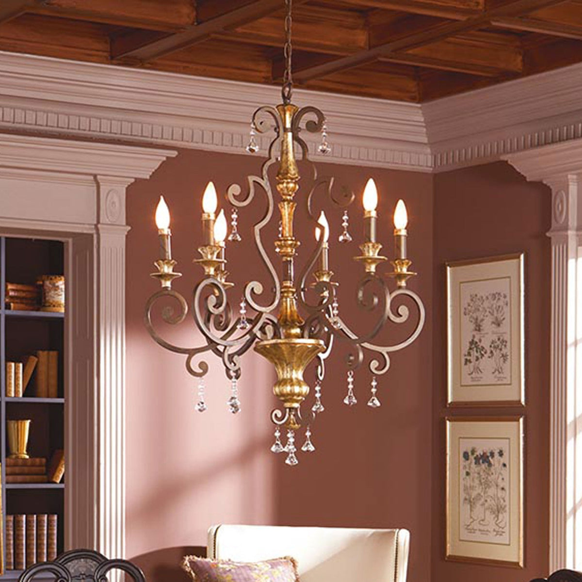 Marquette Six Light Chandelier in Bronze with Gold Highlights