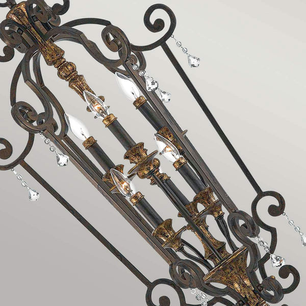 Marquette Six Light Slim Chandelier in Bronze with Gold Highlights
