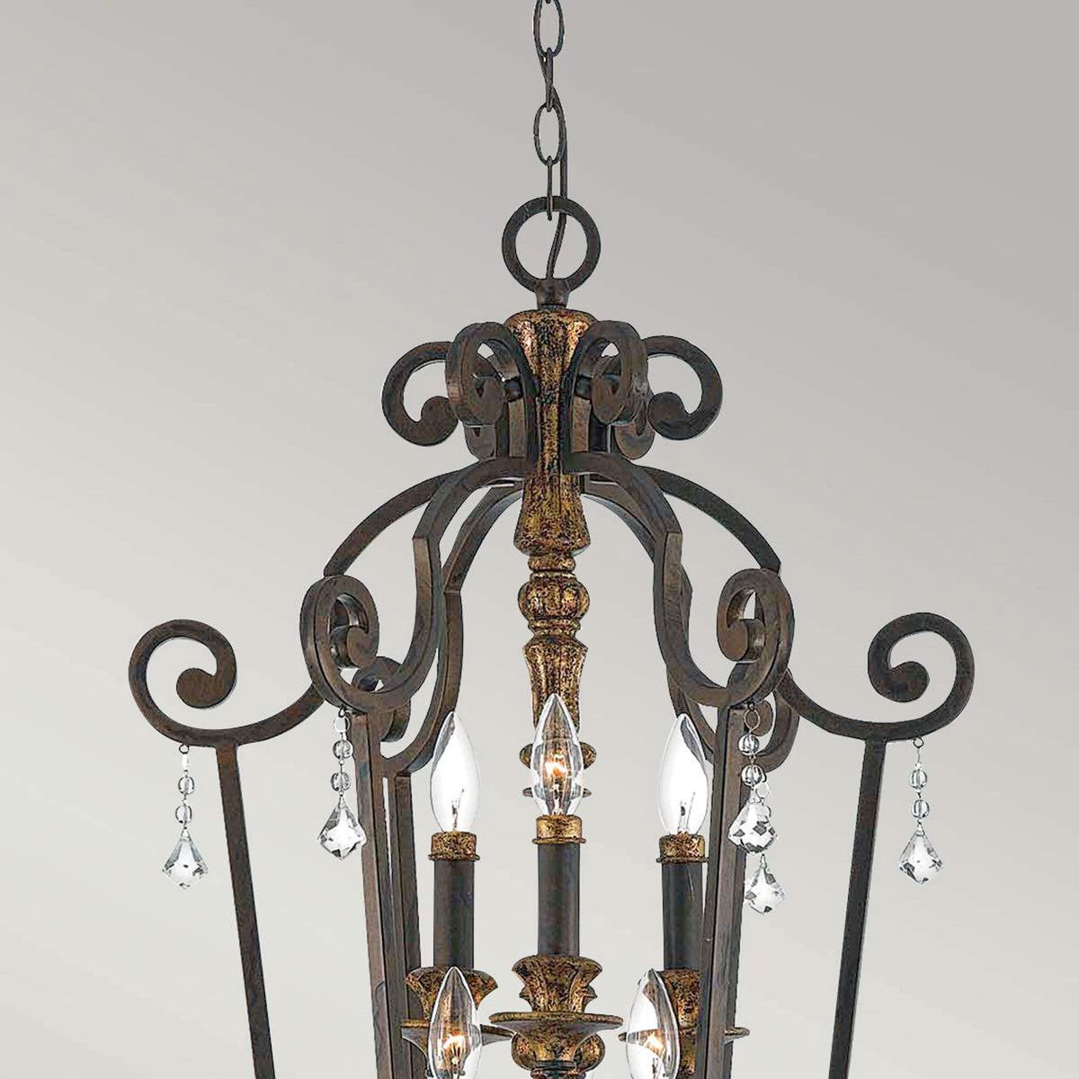 Marquette Six Light Slim Chandelier in Bronze with Gold Highlights