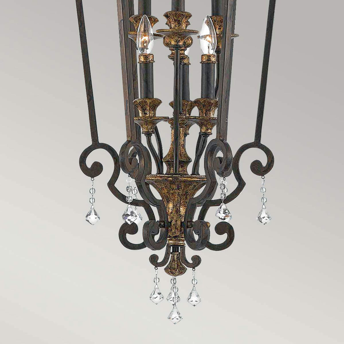 Marquette Six Light Slim Chandelier in Bronze with Gold Highlights