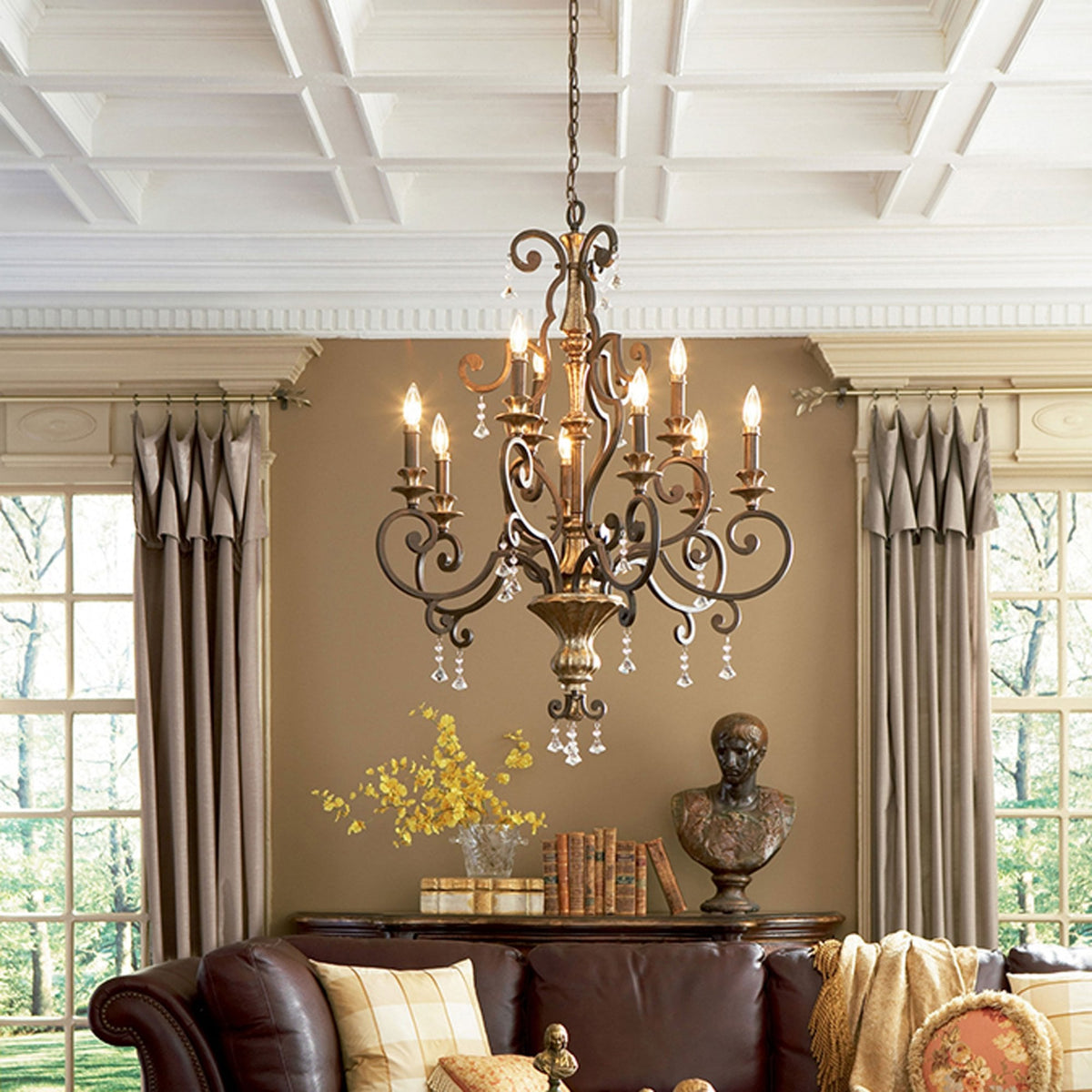Marquette Nine Light Chandelier in Bronze with Gold Highlights
