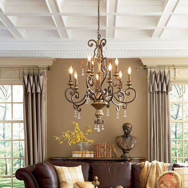 Marquette Nine Light Chandelier in Bronze with Gold Highlights