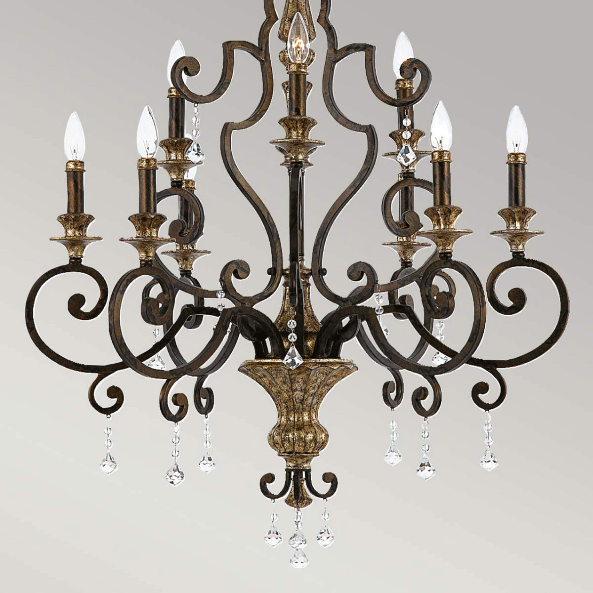 Marquette Nine Light Chandelier in Bronze with Gold Highlights