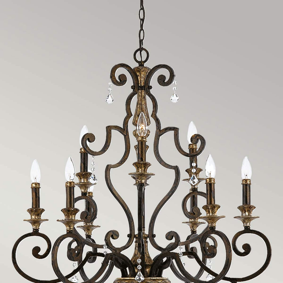 Marquette Nine Light Chandelier in Bronze with Gold Highlights