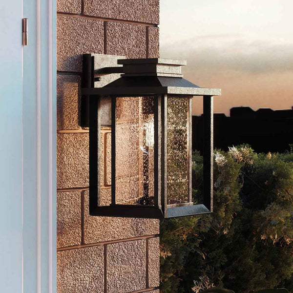 Wakefield Coastal Medium Wall Light in Earth Black with Clear Seeded Glass