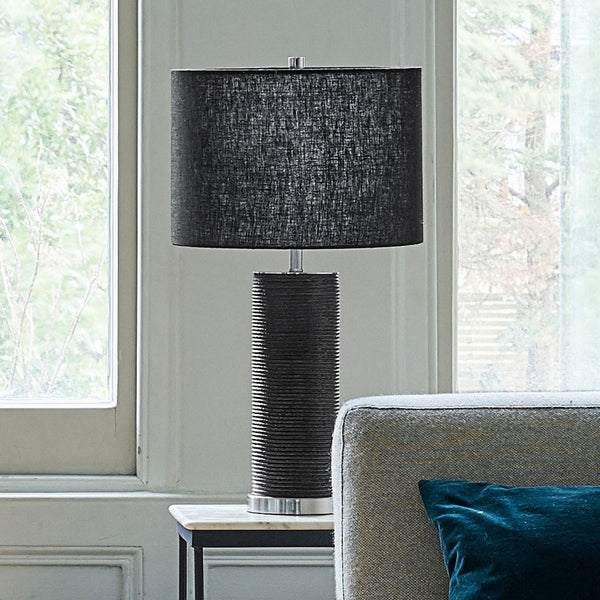 Ripple Table Lamp in Black with a Black Faux Linen Hard-Backed Shade