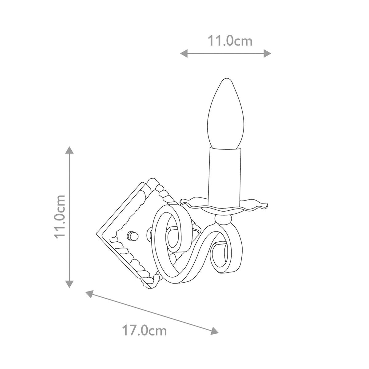 Rectory Scroll Single Wall Light in Wrought Iron
