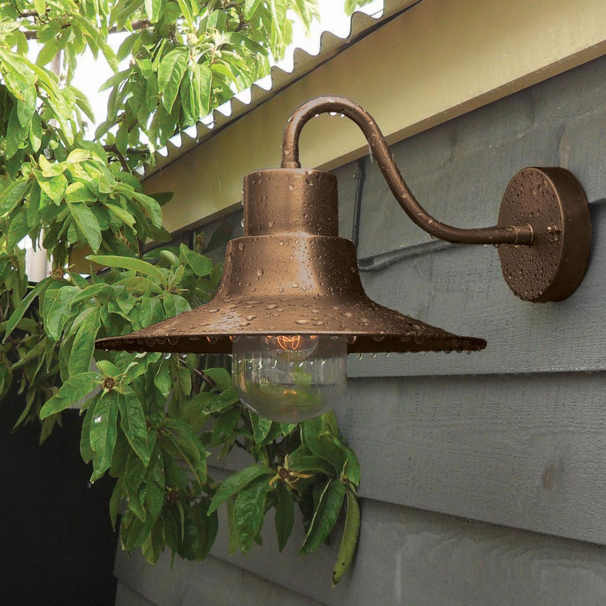 Sheldon Solid Brass Outdoor Wall Light in Aged Brass