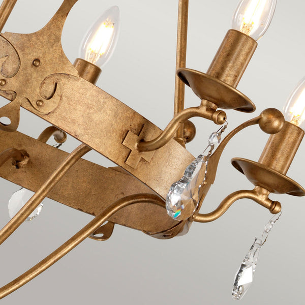 Windsor Six Light Chandelier in Gold Patina