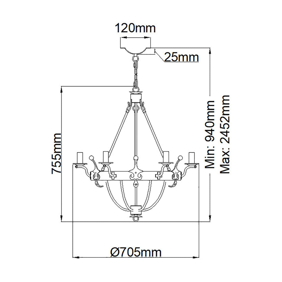 Windsor Six Light Chandelier in Graphite