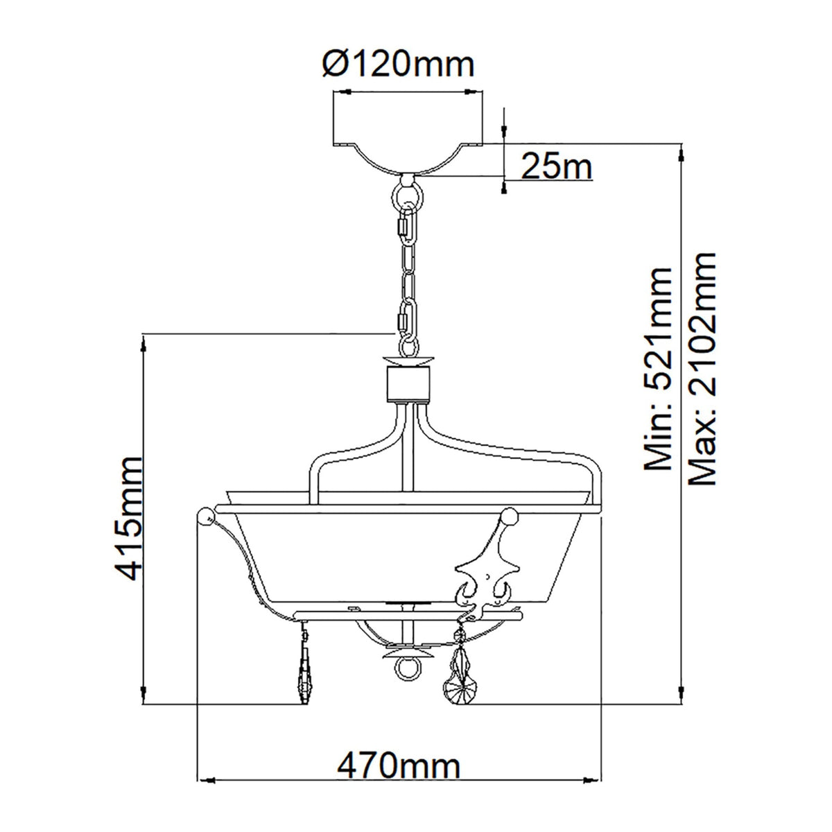 Windsor Three Light Semi Flush Pendant Light in Gold Patina