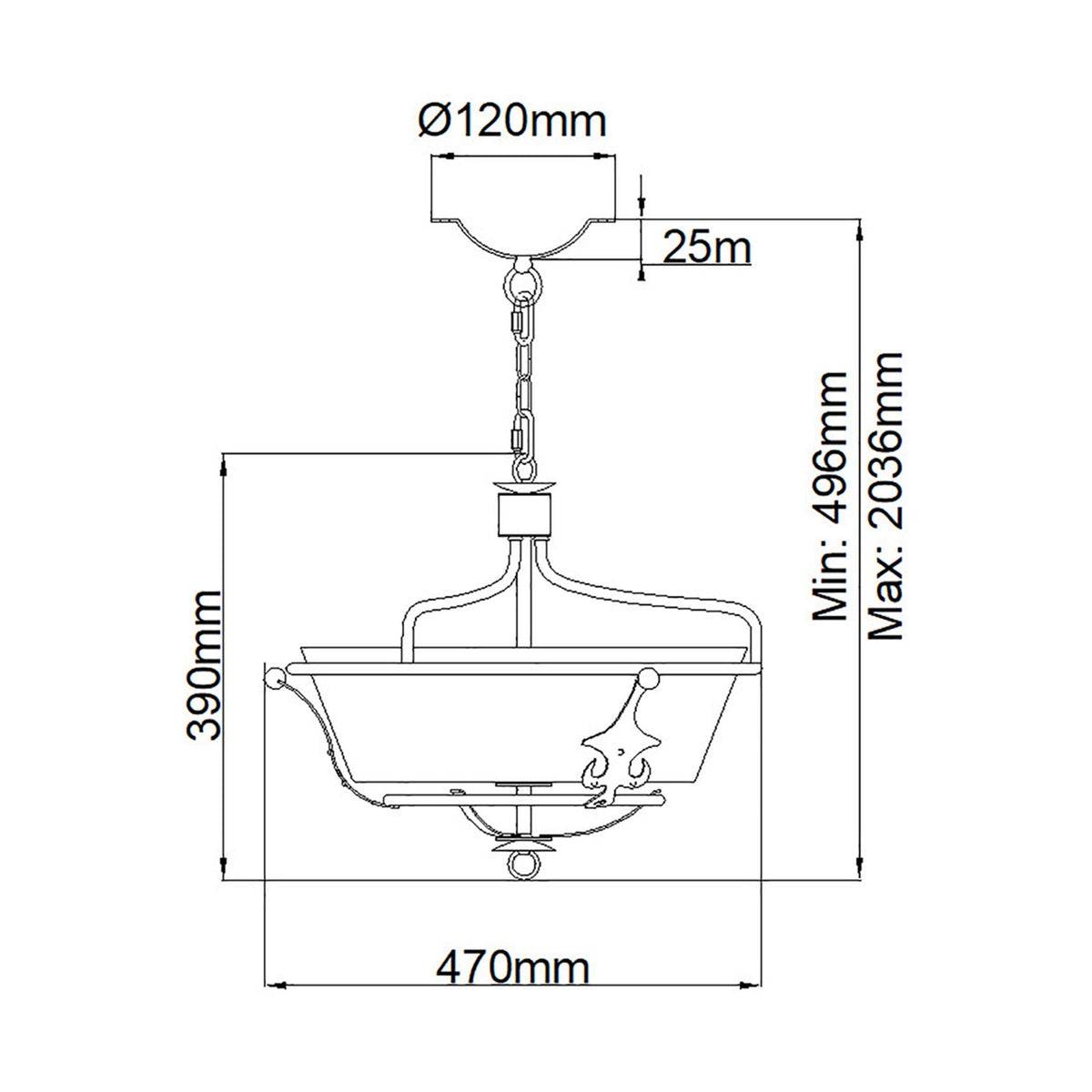 Windsor Three Light Semi-Flush Pendant in Graphite