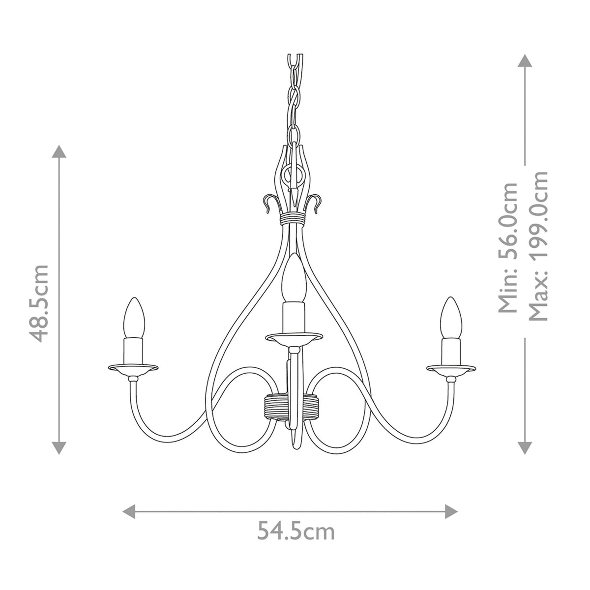 Windermere Three Light Chandelier in Rust & Gold Patina