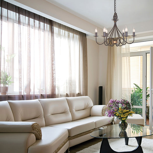 Windermere Six Light Chandelier in Rust & Gold Patina